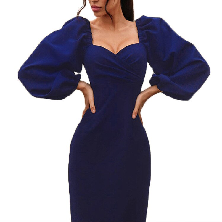 Vestido para mujer, estilo elegante, para primavera y otoño, con mangas abullonadas, diseño sexy de manga larga, estilo casual (GHH1287)