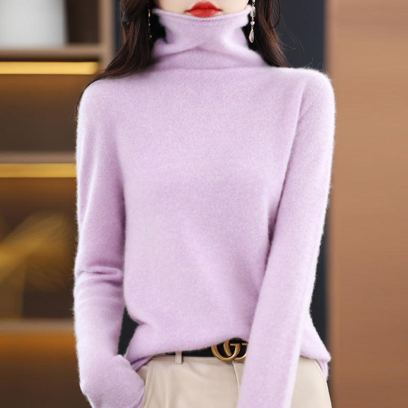 Suéter de cuello alto para mujer, 100% lana pura, con cuello vuelto y capucha - Bego Fashion