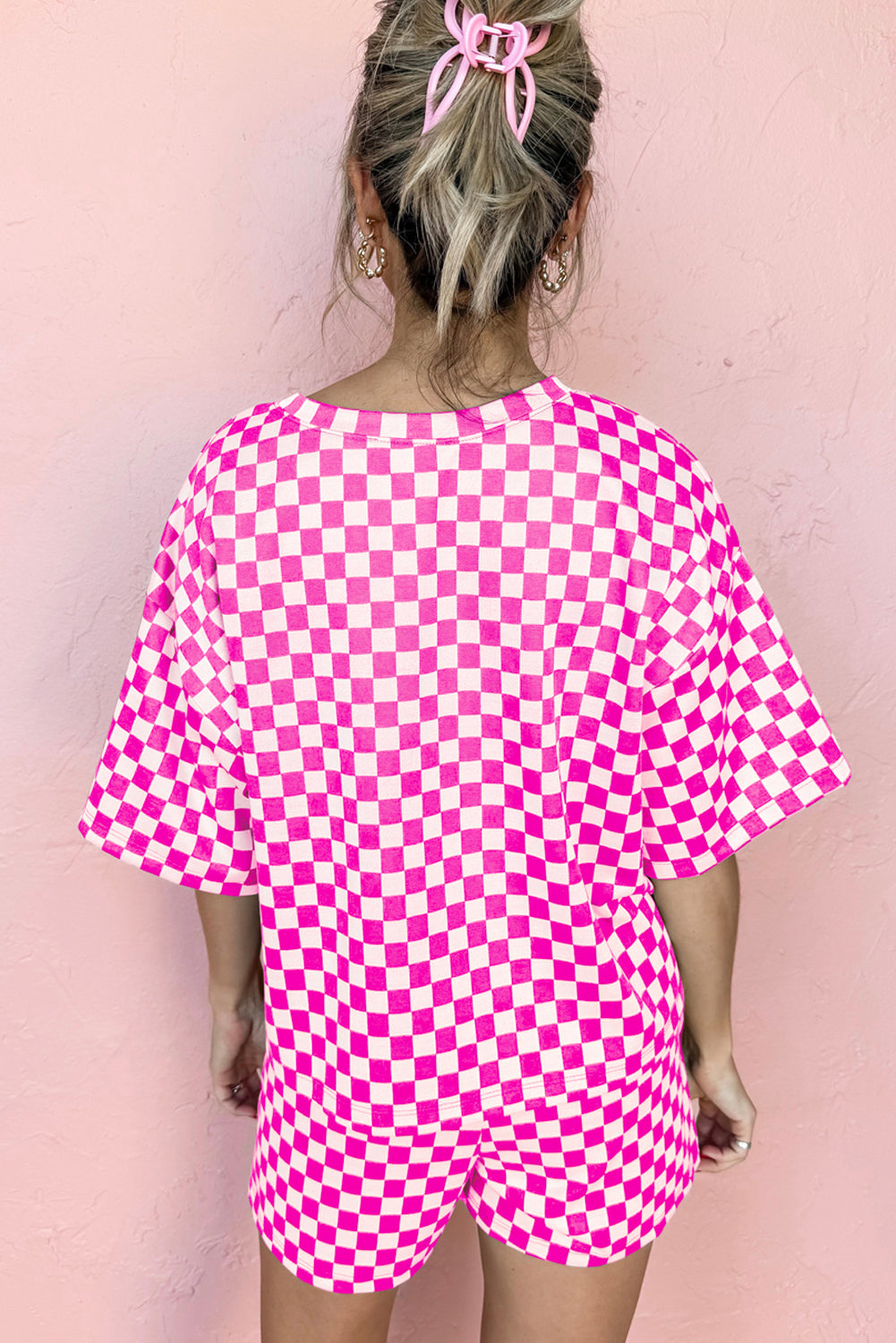 Conjunto casual de 2 piezas con top y pantalón corto a cuadros negros - Bego Fashion