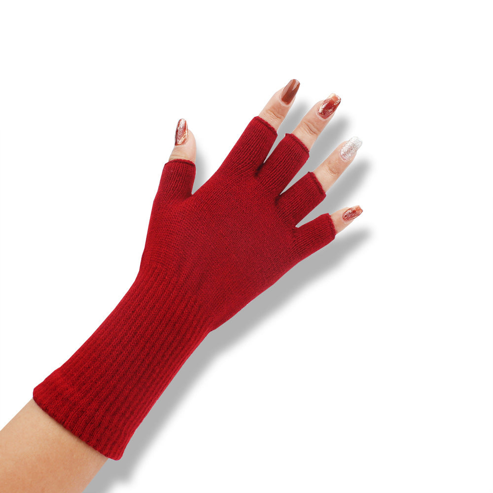 Guantes térmicos de medio dedo acanalados de manga larga de acrílico de moda de color sólido - Bego Fashion