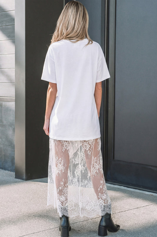 Vestido largo holgado de manga corta con estampado floral blanco - Bego Fashion