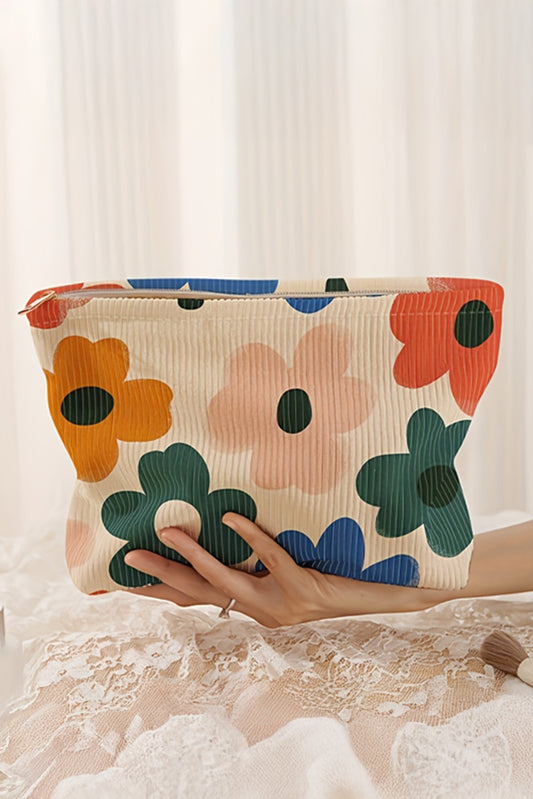Bolsa de almacenamiento minimalista de pana con estampado floral blanco