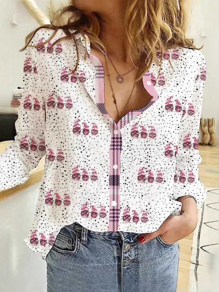 Camisa de manga larga para mujer con estampado de elementos del Día de San Valentín y amor creativo - Bego Fashion