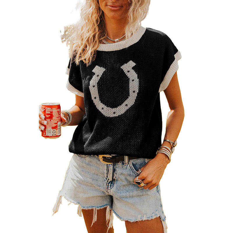 Jersey de punto de manga corta con cuello redondo para mujer - Bego Fashion