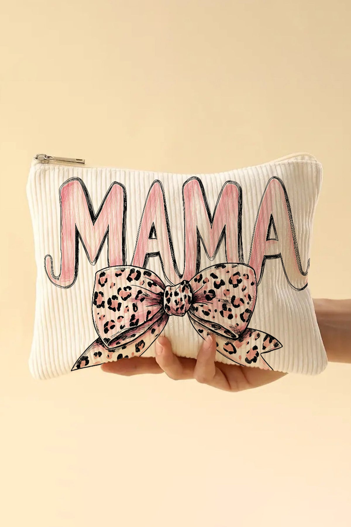 Neceser blanco con estampado de leopardo y lazo