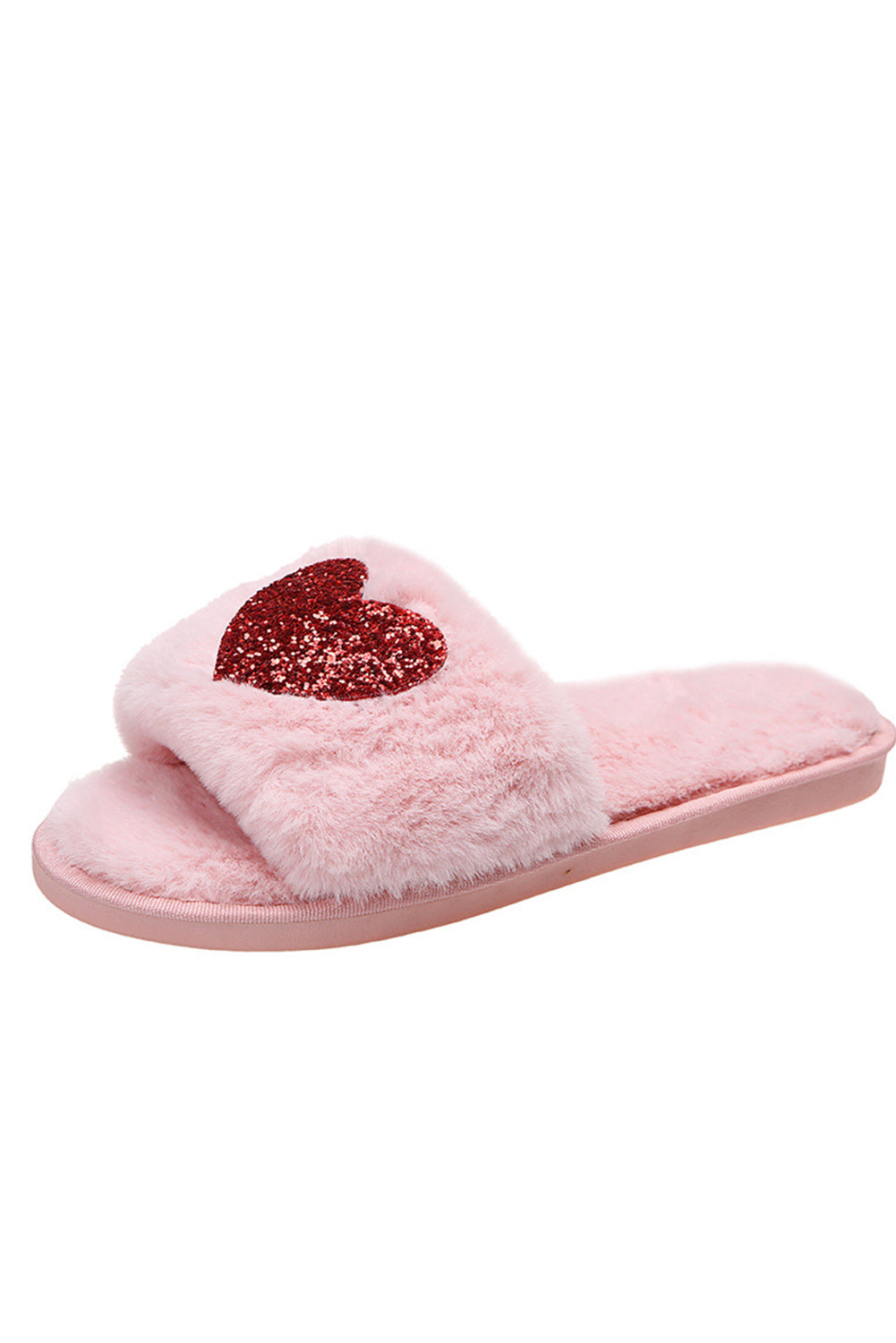Pantuflas de felpa con forma de corazón y lentejuelas rosas - Bego Fashion