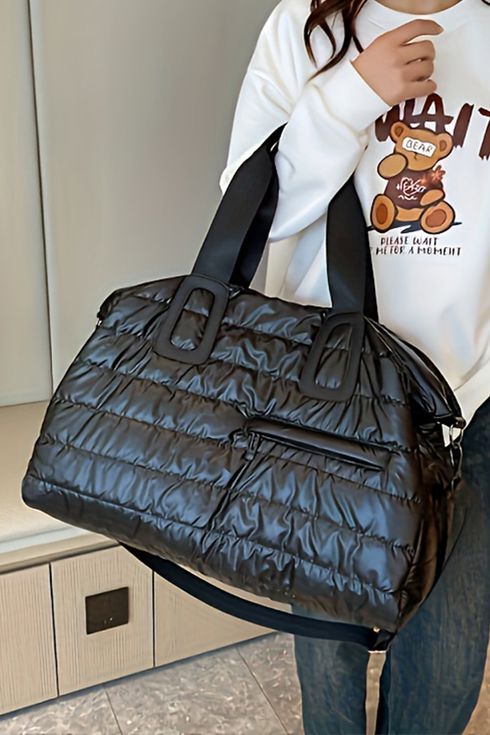 Bolsa de viaje acolchada e impermeable de gran capacidad, color negro