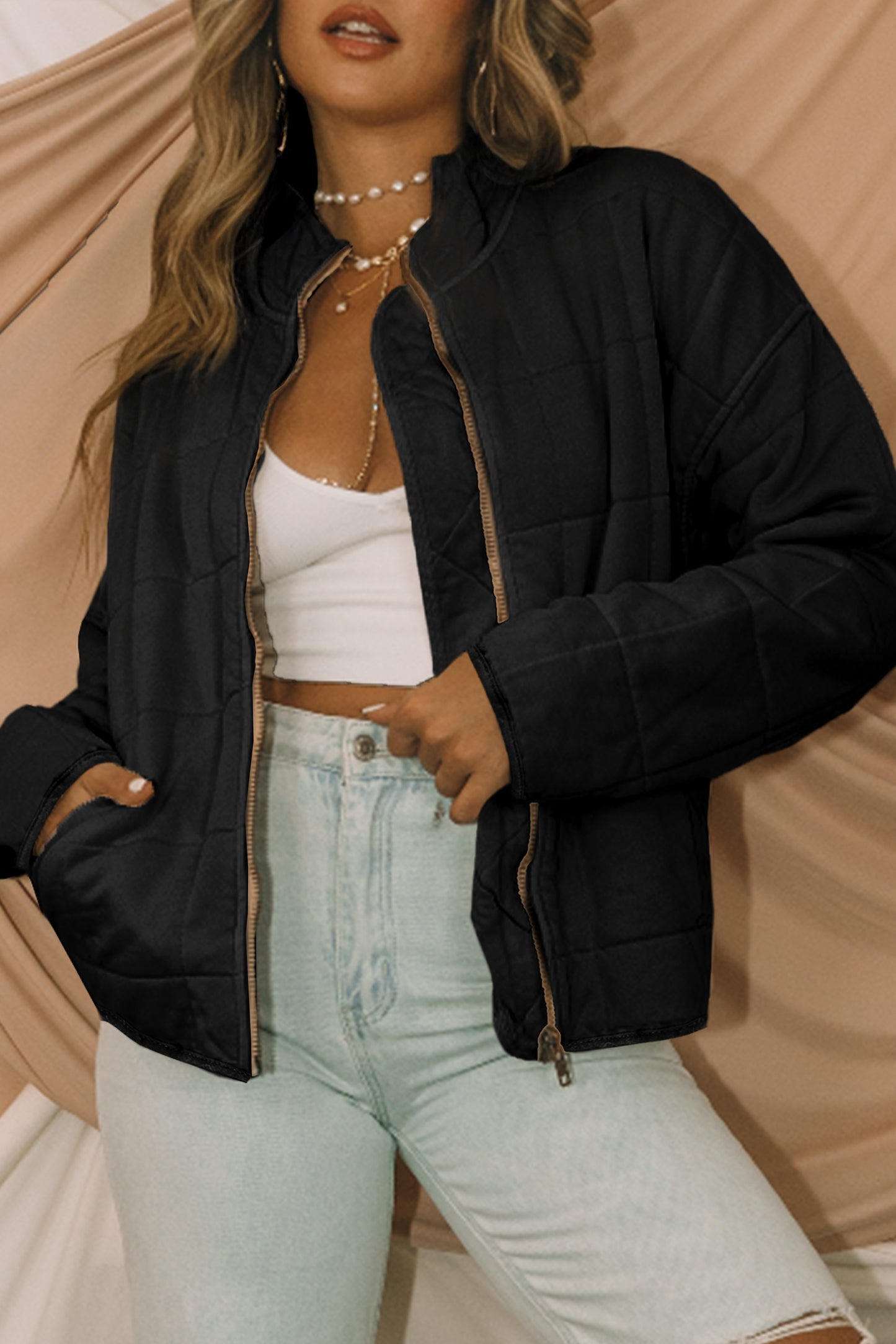 Chaqueta acolchada verde con bolsillo y cremallera - Bego Fashion