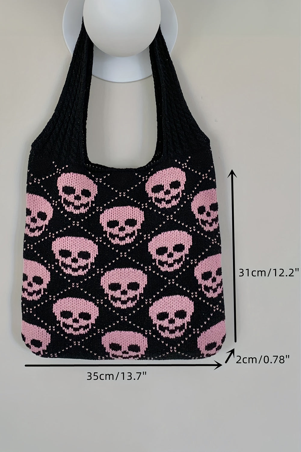 Bolso de hombro de punto con diseño de calavera negra para Halloween