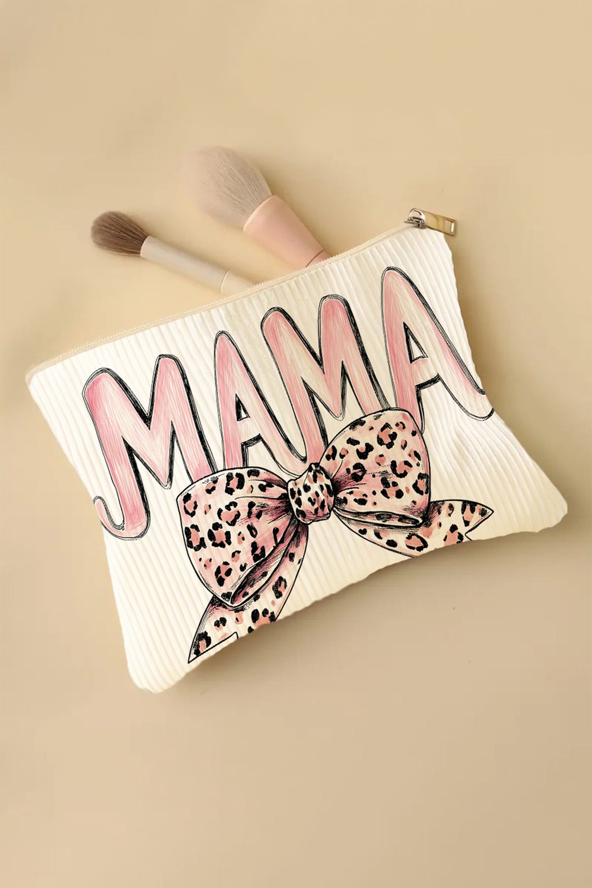 Neceser blanco con estampado de leopardo y lazo