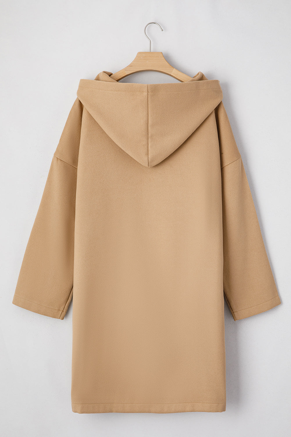Abrigo casual de color liso beige francés claro con cremallera y capucha