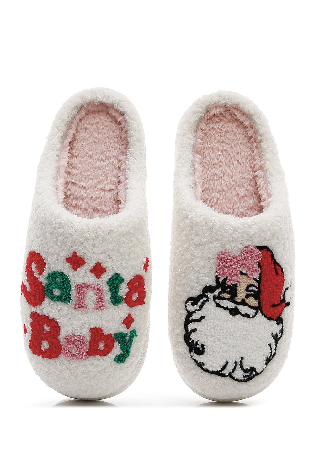 Pantuflas asimétricas de felpa blanca para casa, estilo Santa Baby