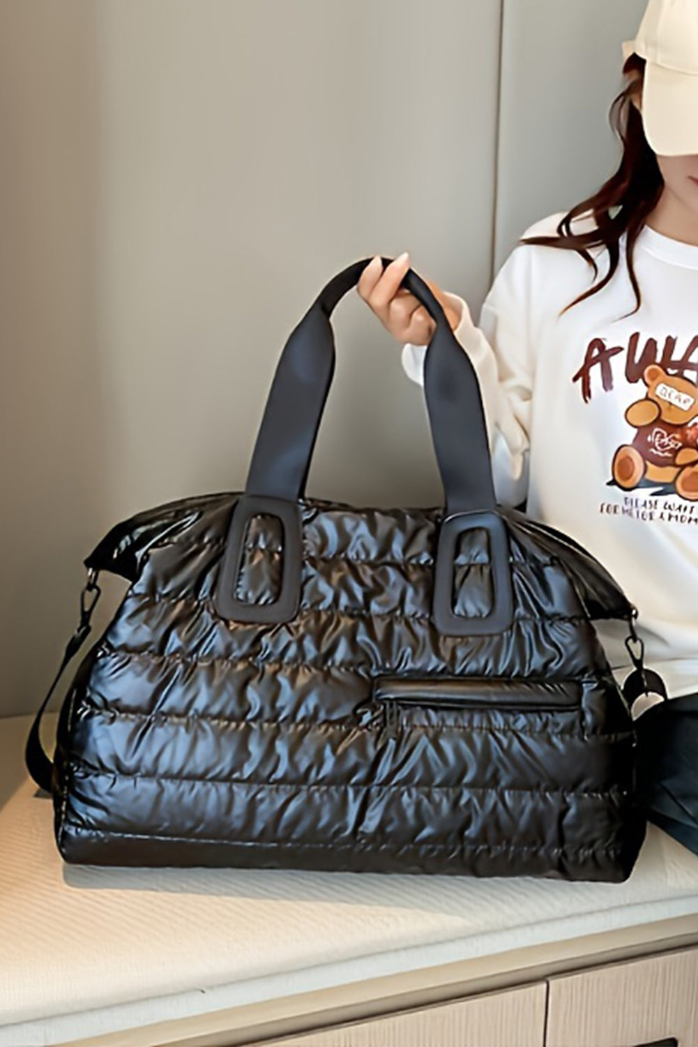 Bolsa de viaje acolchada e impermeable de gran capacidad, color negro