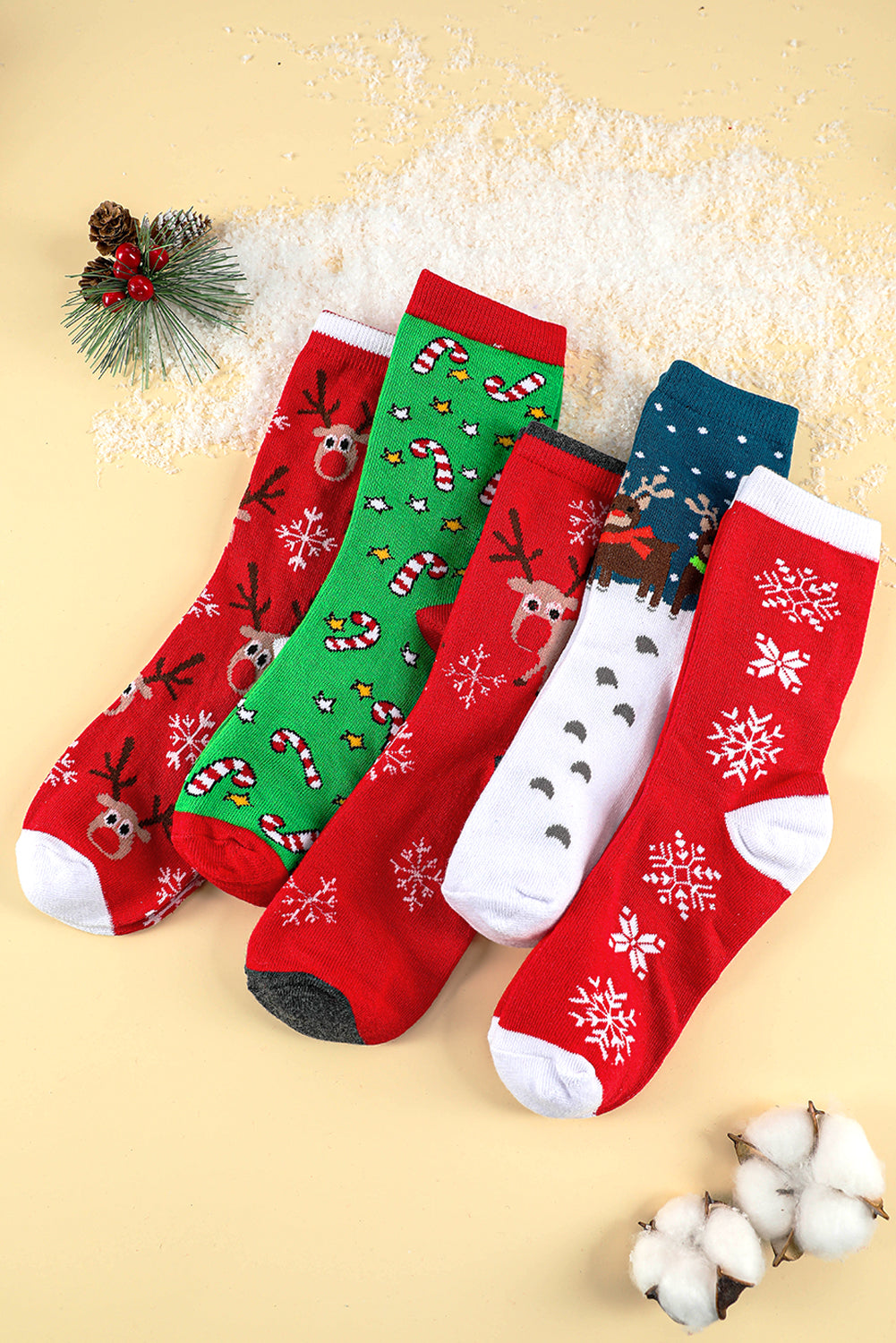 Set de 5 pares de calcetines suaves Dearlove con diseño navideño de renos de dibujos animados (color rojo intenso) y caja incluida.
