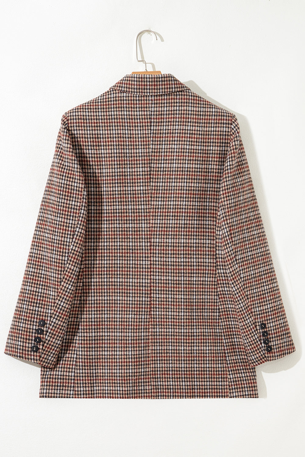 Blazer marrón con cuello de solapa y estampado de pata de gallo