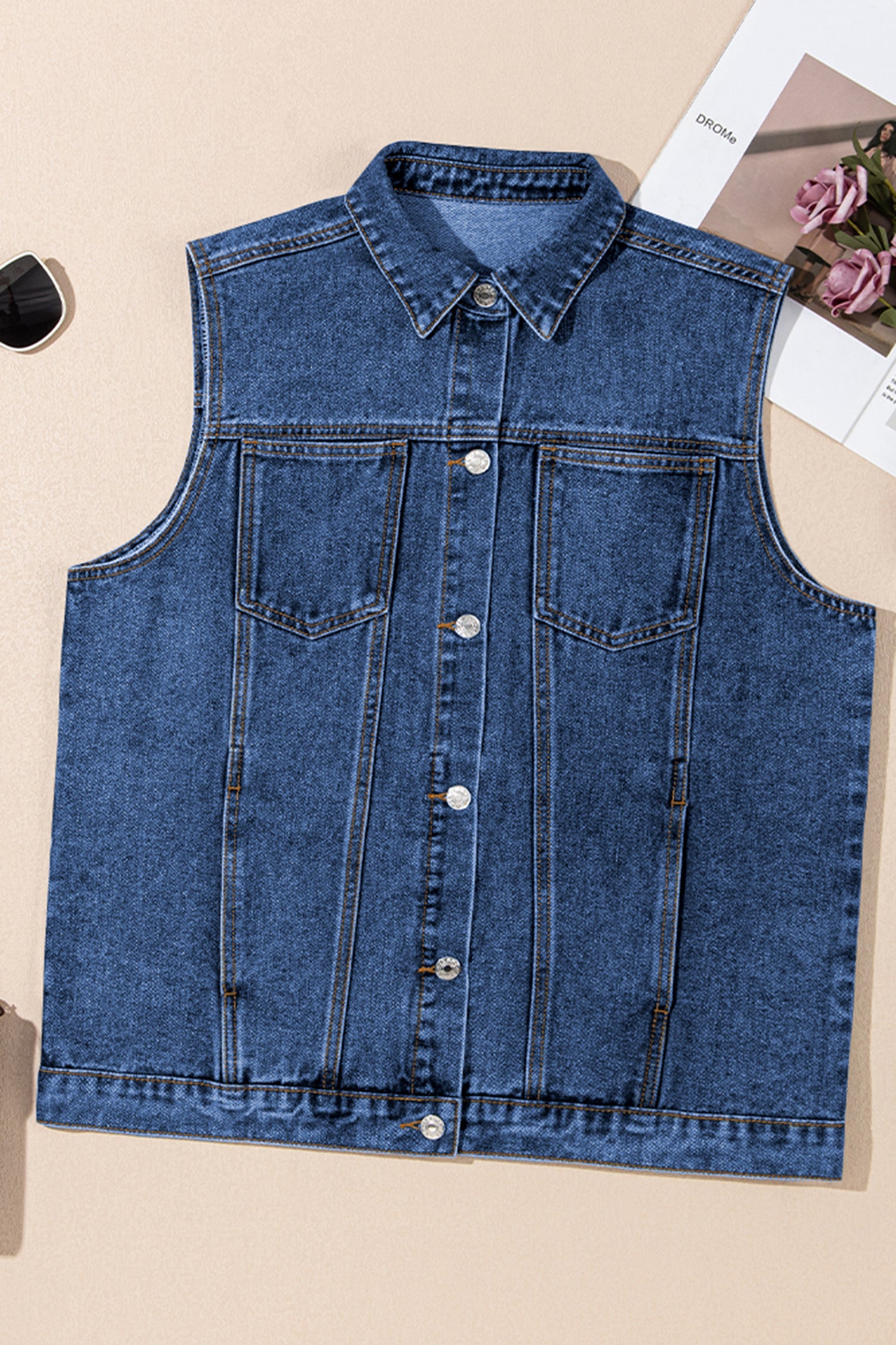 Chaleco vaquero azul oscuro con botones y detalle de costura de sastre - Bego Fashion