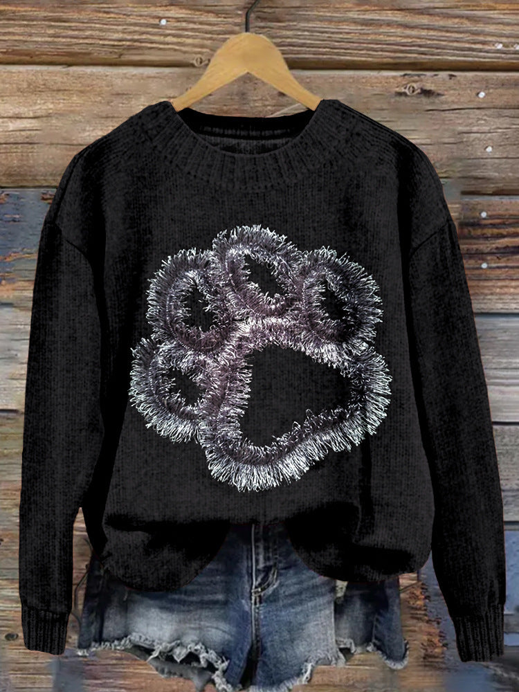 Sudadera con capucha de cuello redondo de punto grueso y cálida con estampado digital de conejo en medio de un prado floral. - Bego Fashion