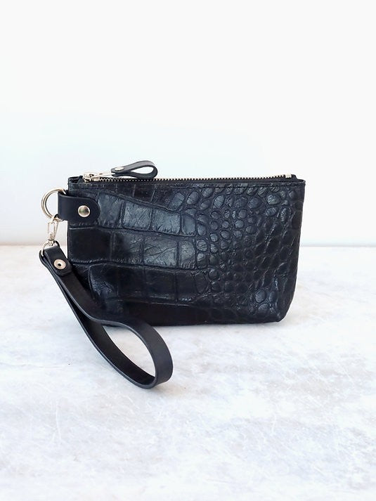 POUCH Wallet with Wrist Strap - Black Alligator